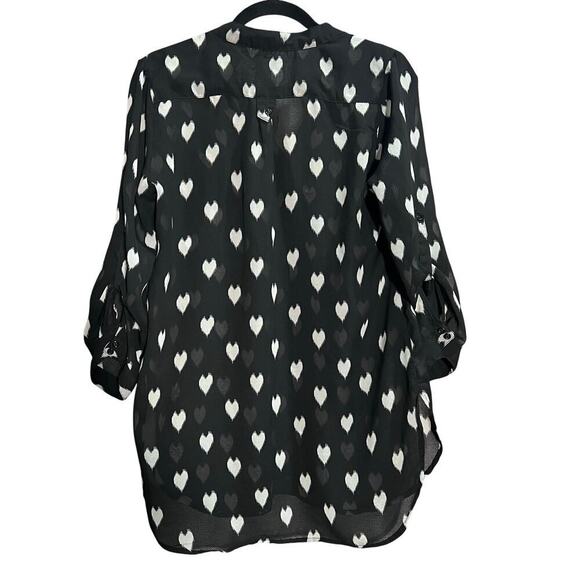 A’gaci A’gaci A’gaci Size Large Black and Cream Heart Design Sheer Blouse Top - Picture 2 of 7